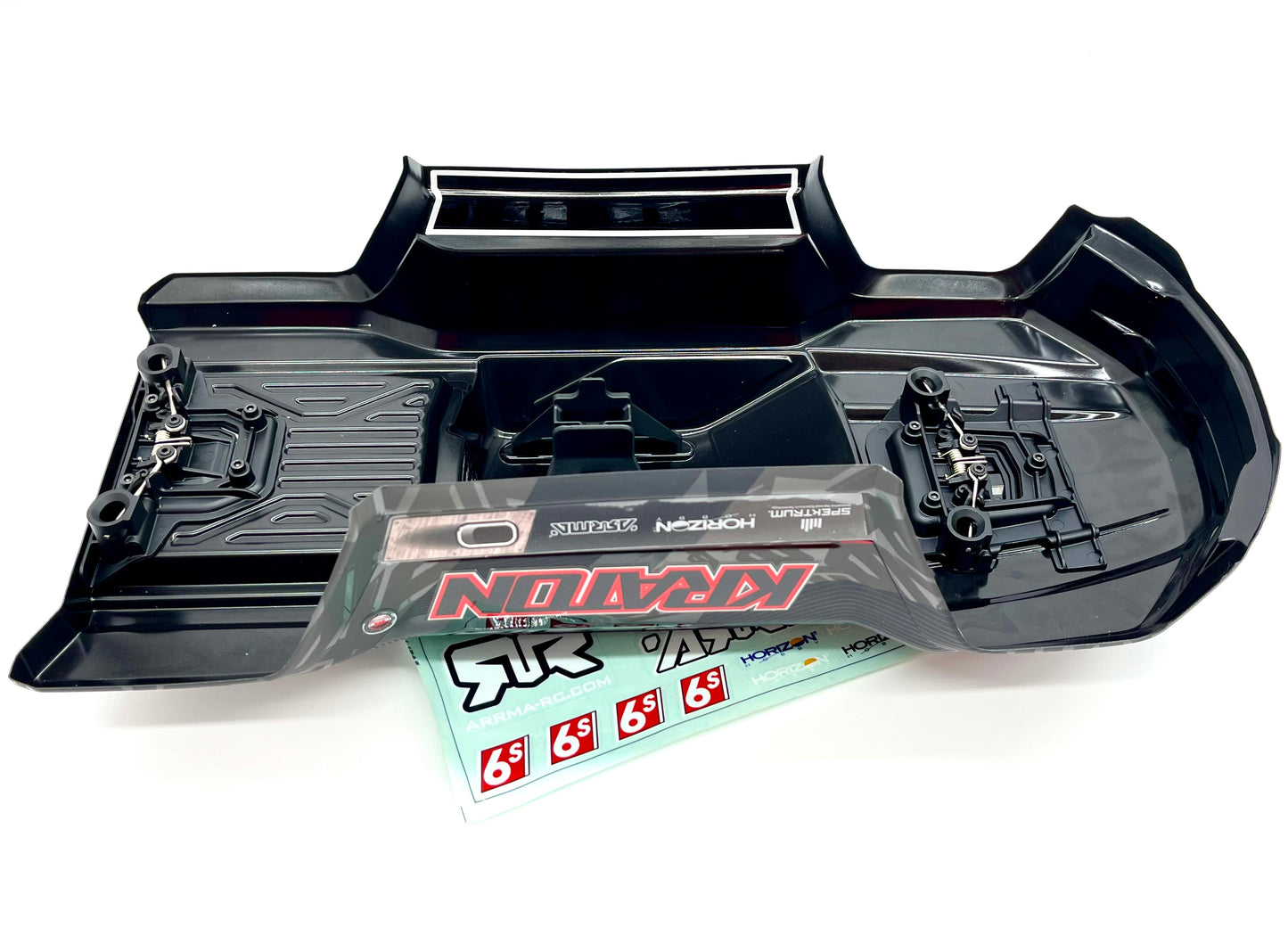 Arrma Kraton 6s EXB - BODY SHELL, Black/Red polycarbonate cover clipless ARA8708V6