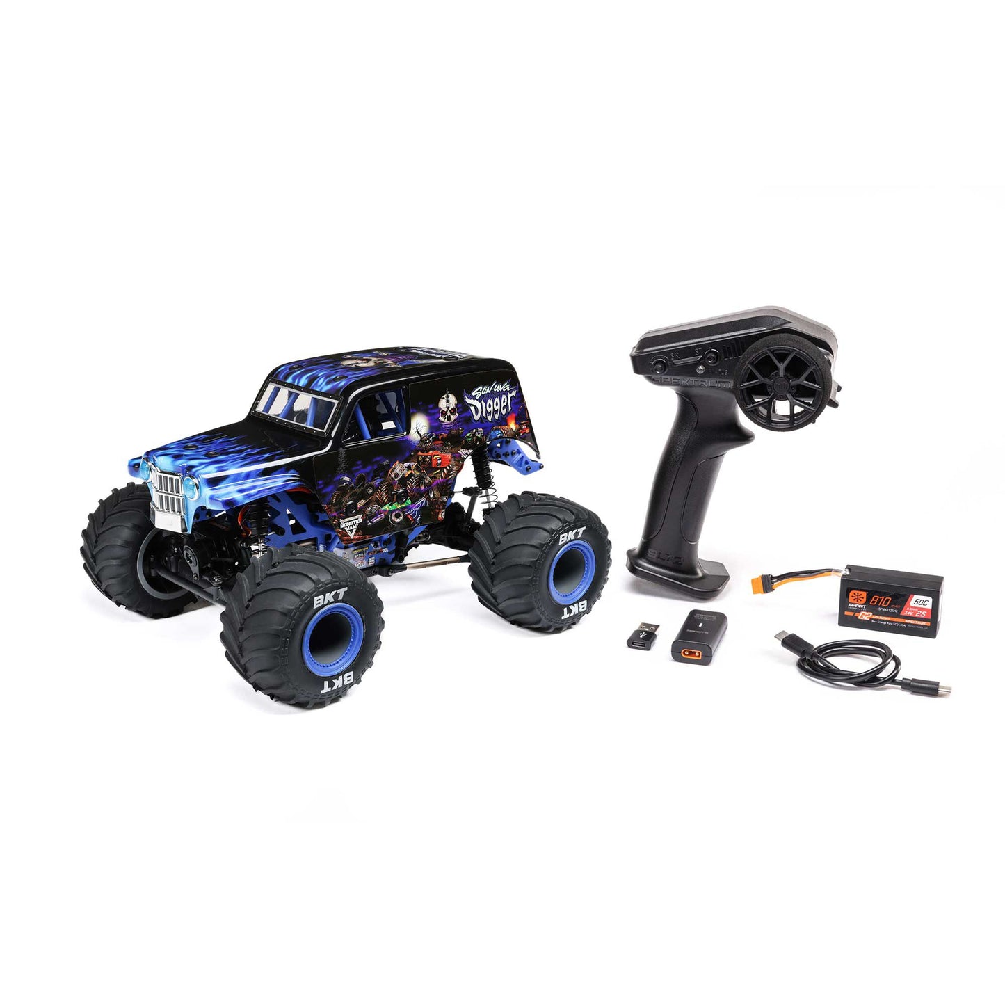 Losi 1/18 Mini LMT Son Uva Digger 2S 4X4 RTR Brushed Monster Truck (Battery & Charger Included), Blue