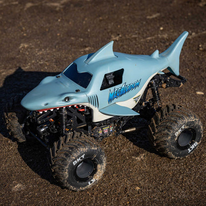 Losi Mini LMT Megalodon 2S 1/18 4X4 Monster Truck RTR Combo, Blue