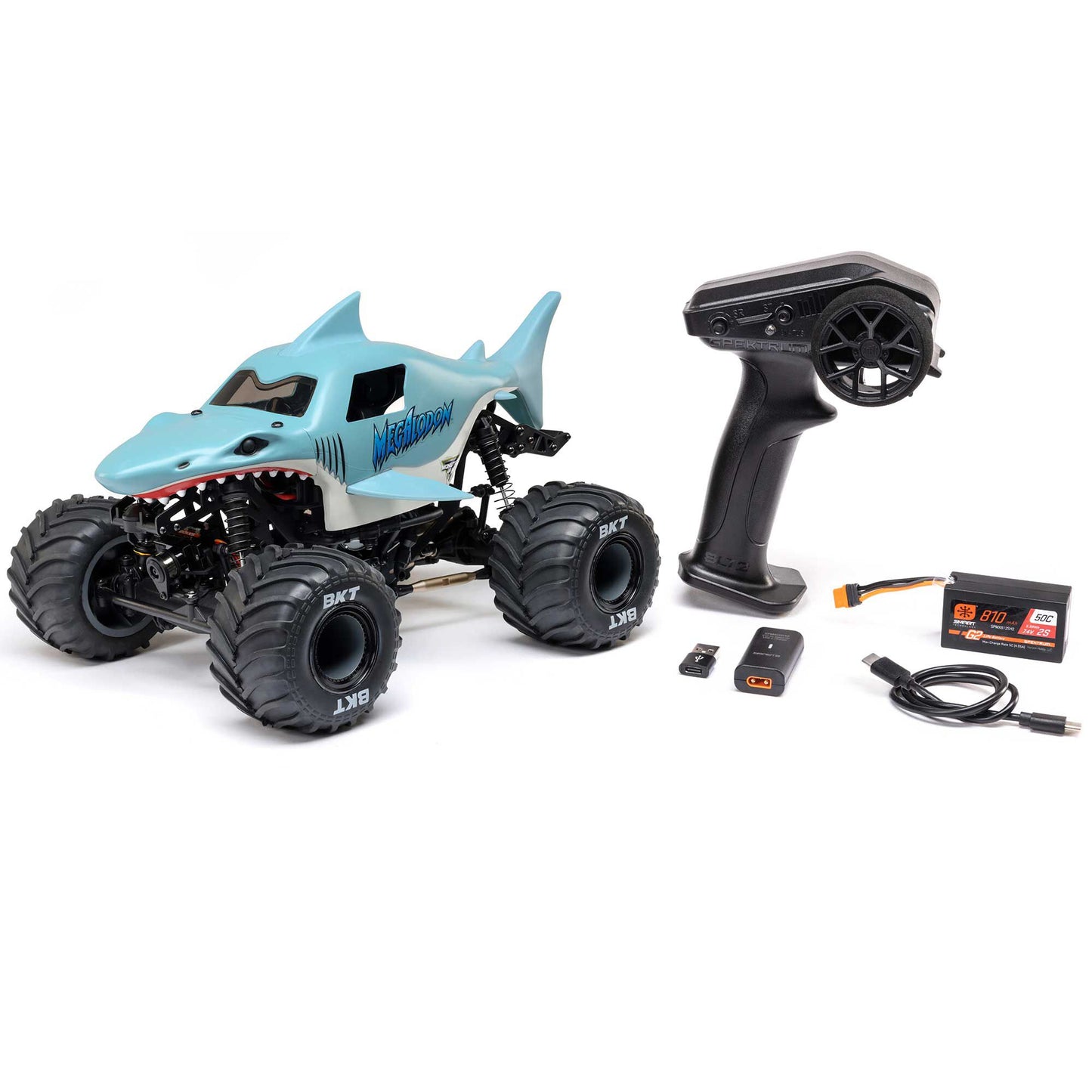 Losi Mini LMT Megalodon 2S 1/18 4X4 Monster Truck RTR Combo, Blue