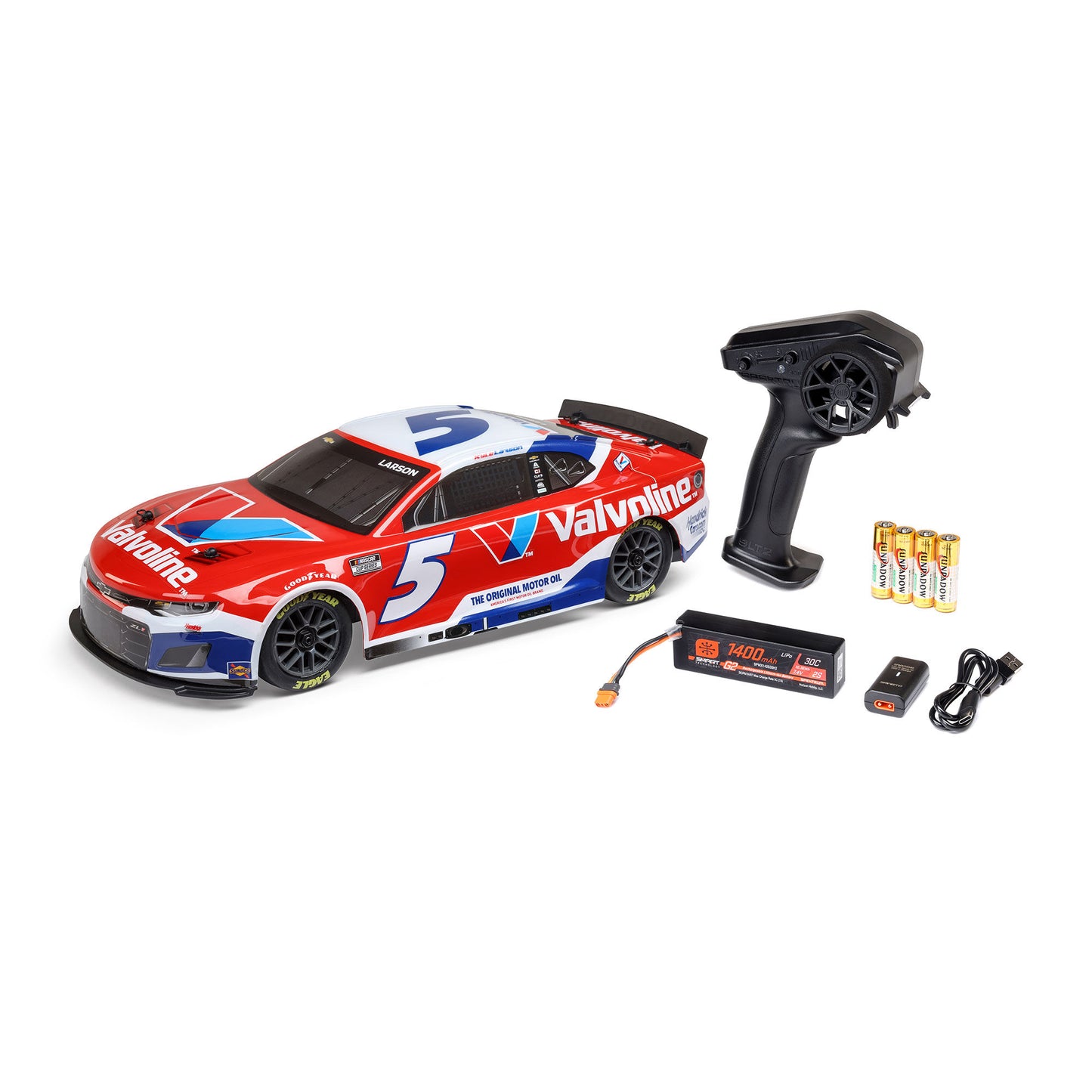 Losi 1/12 NASCAR RC Race Car Kyle Larson No. 5 2025 Valvoline Chevrolet ZL1 2S AWD RTR Brushed On-Road (Battery & Charger Included), Red