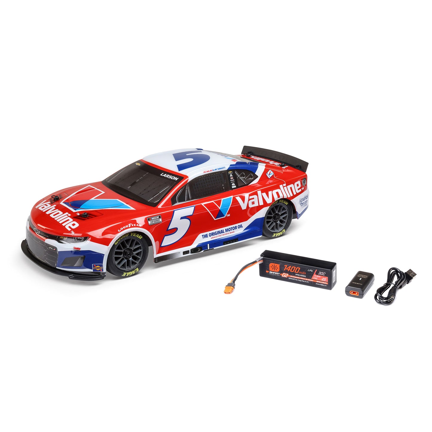 Losi 1/12 NASCAR RC Race Car Kyle Larson No. 5 2025 Valvoline Chevrolet ZL1 2S AWD RTR Brushed On-Road (Battery & Charger Included), Red