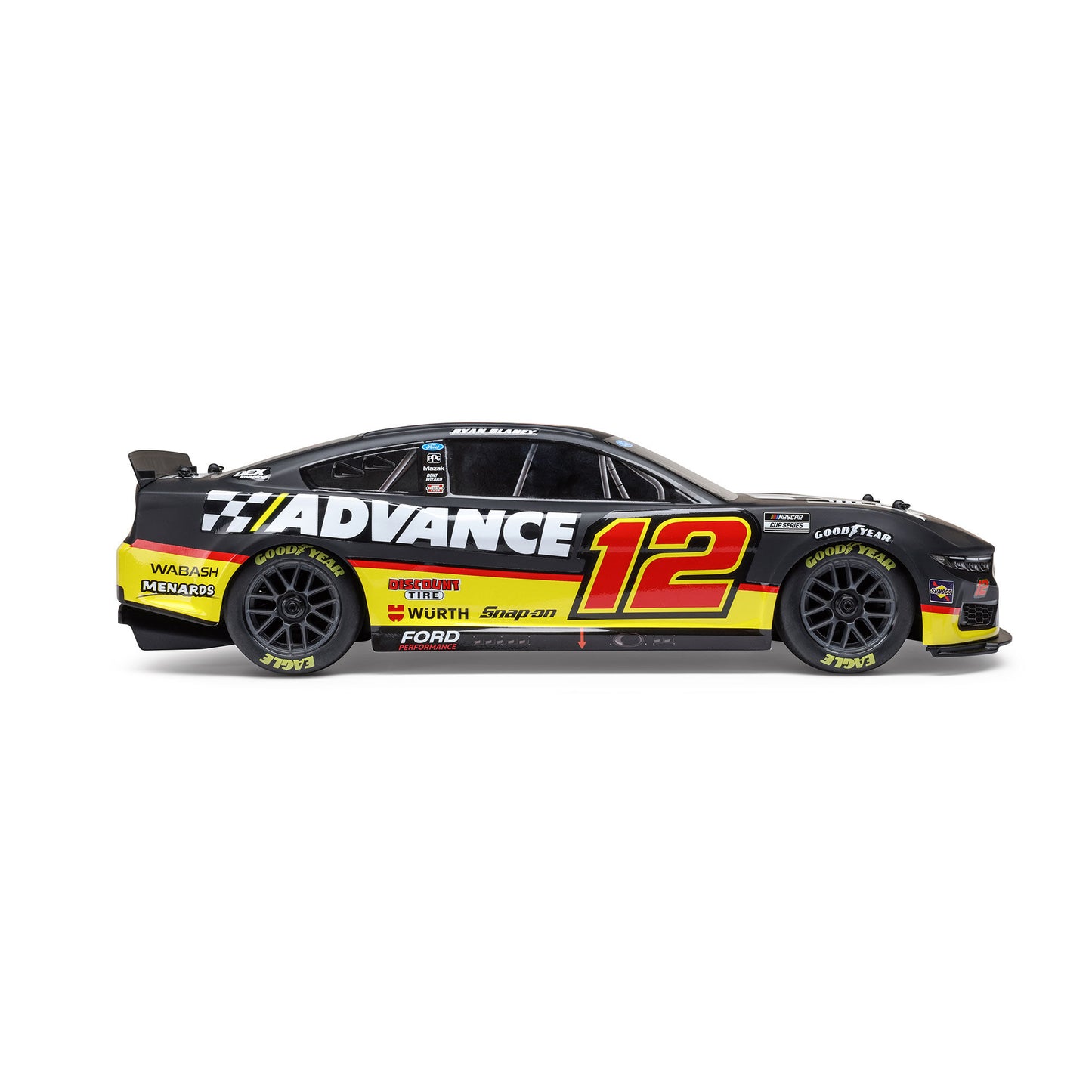 Losi 1/12 NASCAR RC Race Car Ryan Blaney No. 12 2025 Advance Auto Ford Mustang 2S AWD RTR Brushed On-Road (Battery & Charger included, Black