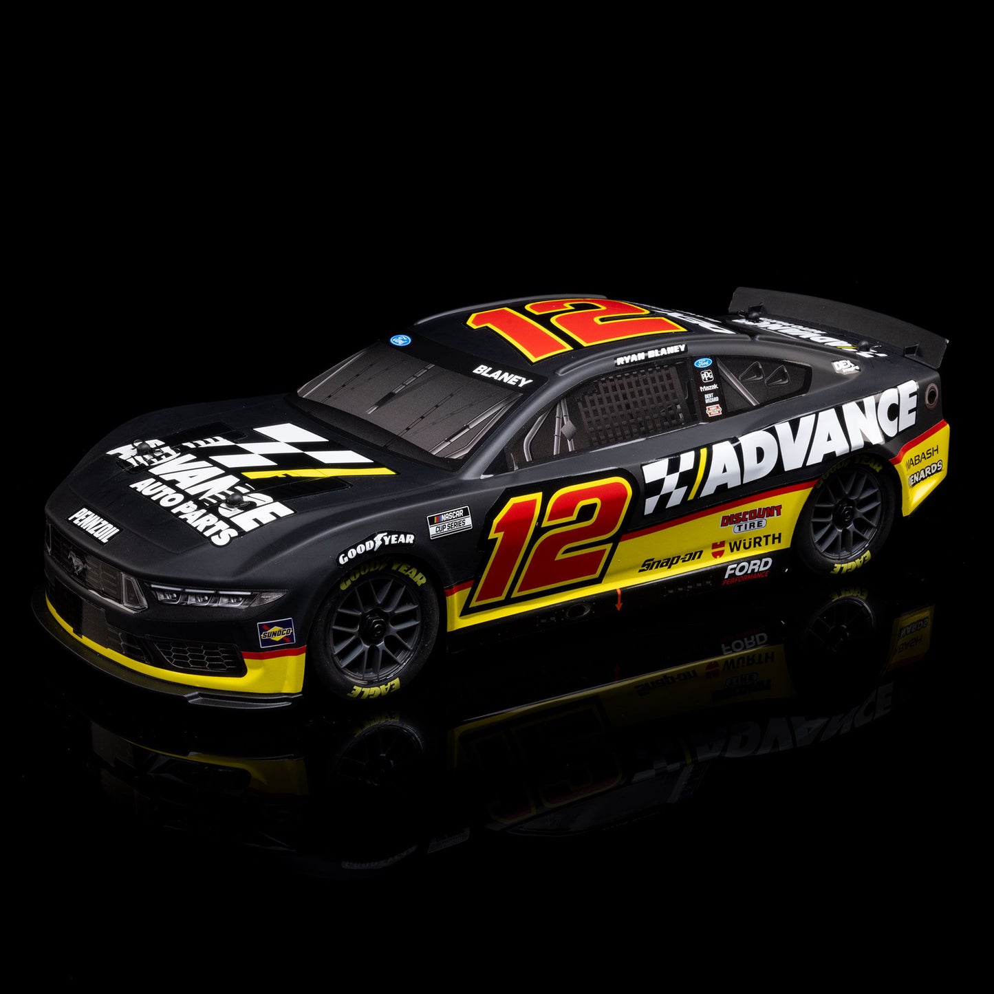 Losi 1/12 NASCAR RC Race Car Ryan Blaney No. 12 2025 Advance Auto Ford Mustang 2S AWD RTR Brushed On-Road (Battery & Charger included, Black