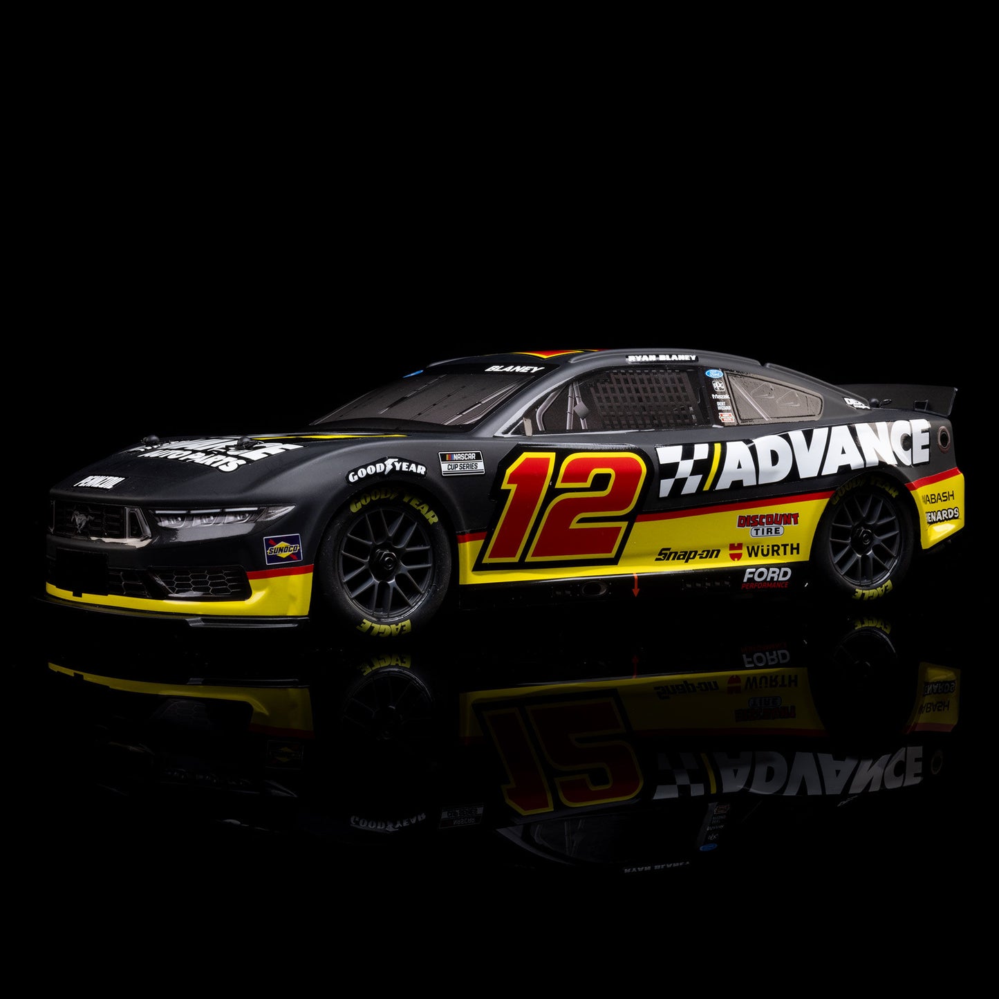 Losi 1/12 NASCAR RC Race Car Ryan Blaney No. 12 2025 Advance Auto Ford Mustang 2S AWD RTR Brushed On-Road (Battery & Charger included, Black
