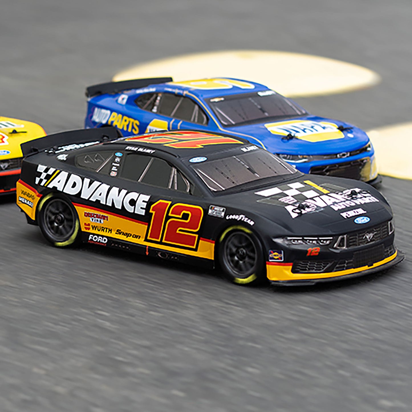 Losi 1/12 NASCAR RC Race Car Ryan Blaney No. 12 2025 Advance Auto Ford Mustang 2S AWD RTR Brushed On-Road (Battery & Charger included, Black