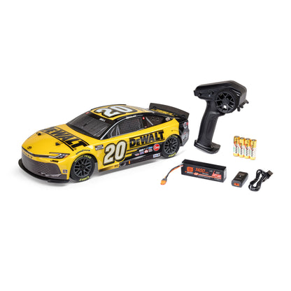 Losi 1/12 NASCAR RC Race Car Christopher Bell? No. 20? 2025 DEWALT Toyota Camry XSE 2S AWD RTR Brushed On-Road (Battery & Charger Included), Yellow