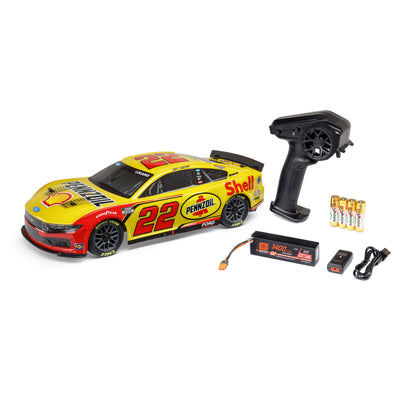 Losi 1/12 NASCAR RC Race Car Joey Logano No. 22 2025 Shell-Pennzoil Ford Mustang 2S AWD RTR Brushed On-Road (Battery & Charger Included), Yellow