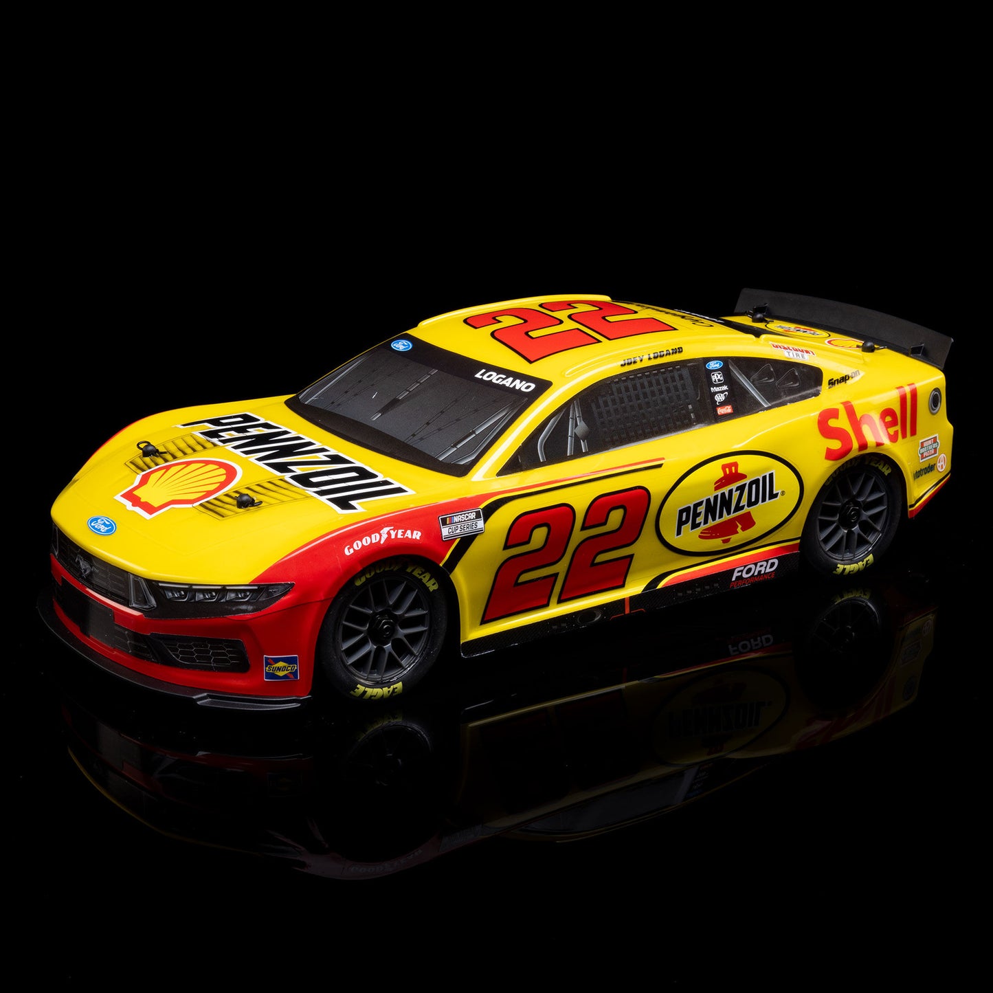 Losi 1/12 NASCAR RC Race Car Joey Logano No. 22 2025 Shell-Pennzoil Ford Mustang 2S AWD RTR Brushed On-Road (Battery & Charger Included), Yellow