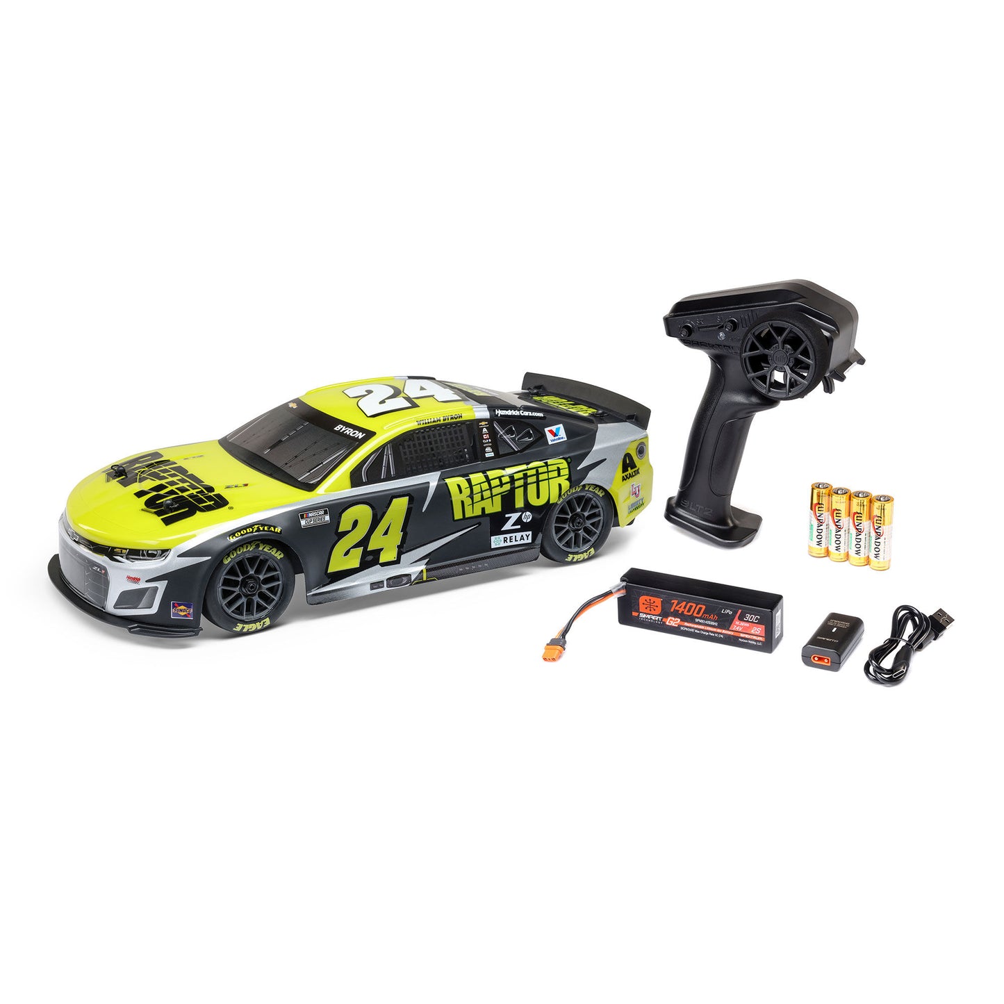 Losi 1/12 NASCAR RC Race Car William Byron No. 24 2025 Raptor Chevrolet ZL1 2S AWD Brushed On-Road (Battery & Charger Included), Black