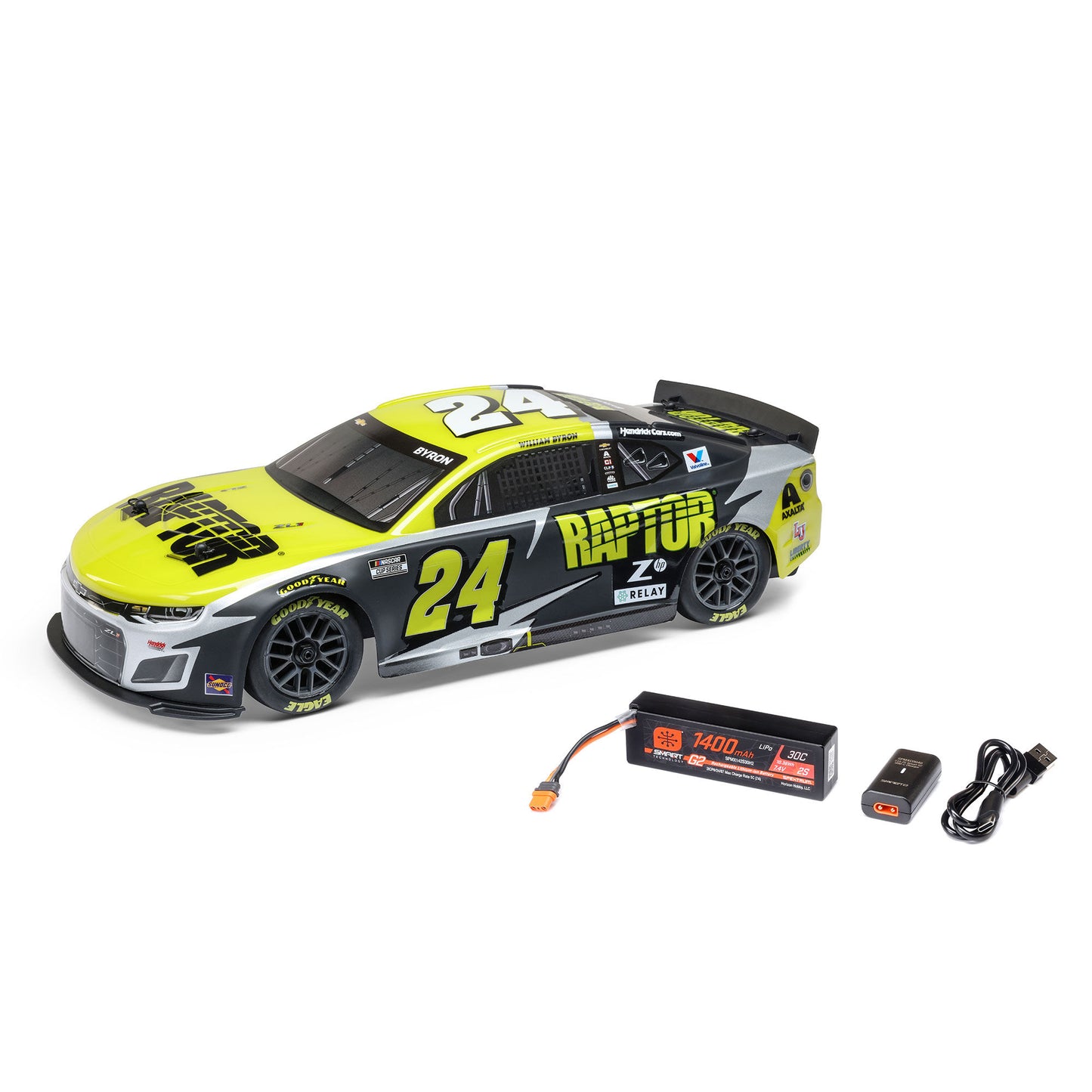 Losi 1/12 NASCAR RC Race Car William Byron No. 24 2025 Raptor Chevrolet ZL1 2S AWD Brushed On-Road (Battery & Charger Included), Black