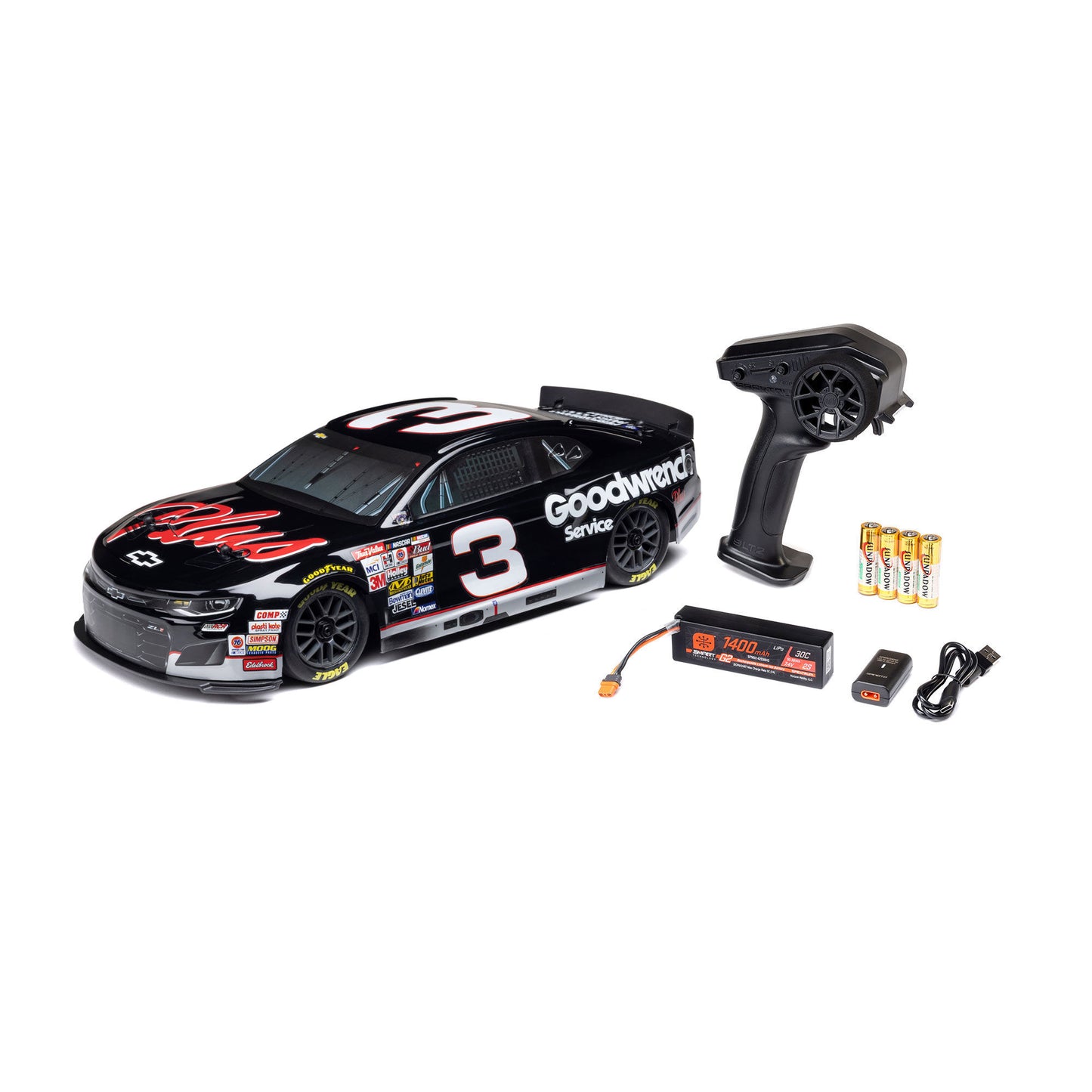 1/12 NASCAR RC Race Car RCR No. 3 GM Goodwrench Chevrolet ZL1 2S AWD RTR Brushed On-Road (Battery & Charger Included), Black