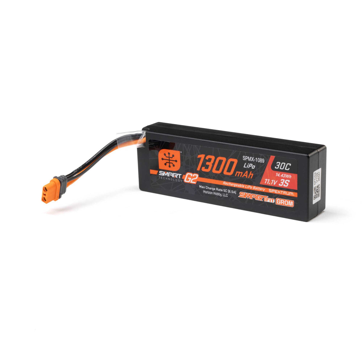 11.1V 1300mAh 3S 30C Smart G2 LiPo Battery: IC2 SmartFit Case