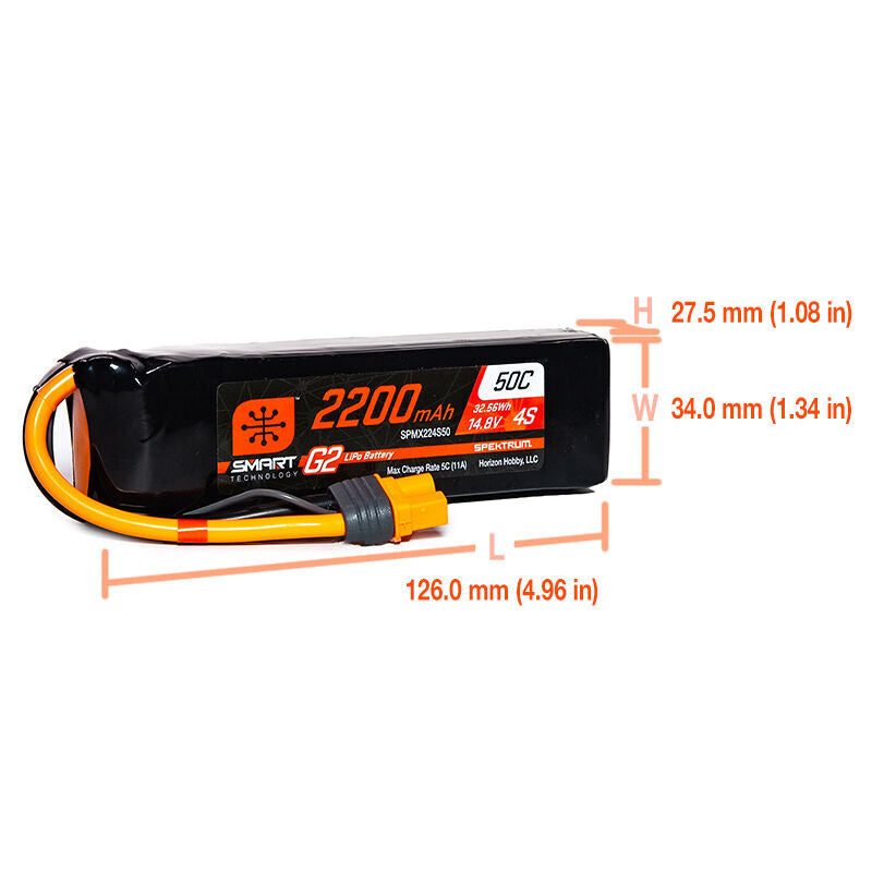 Spektrum Smart Powerstage 4S Air Bundle: (2) G2 2200mAh 4S 50C LiPo IC3 & S250 Charger