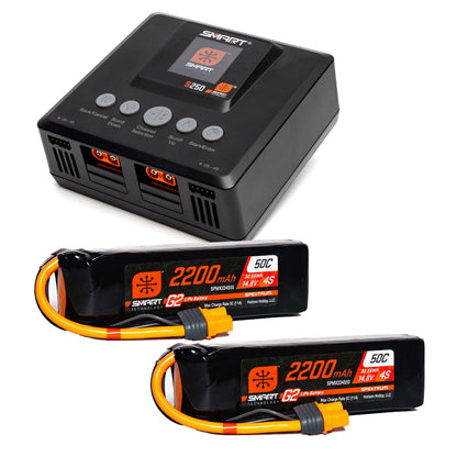 Spektrum Smart Powerstage 4S Air Bundle: (2) G2 2200mAh 4S 50C LiPo IC3 & S250 Charger
