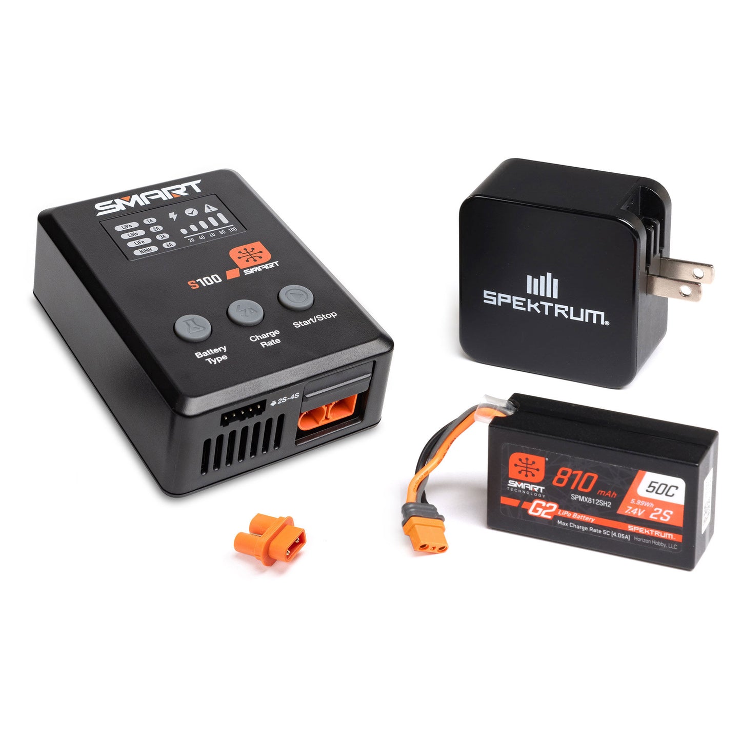 Spektrum Smart G2 Powerstage Bundle: 810mAh 2S 50C LiPo Battery (IC2), S100 Charger, 65W Power Block, Adapter