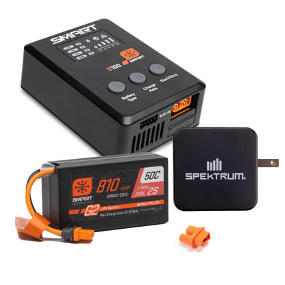 Spektrum Smart G2 Powerstage Bundle: 810mAh 2S 50C LiPo Battery (IC2), S100 Charger, 65W Power Block, Adapter