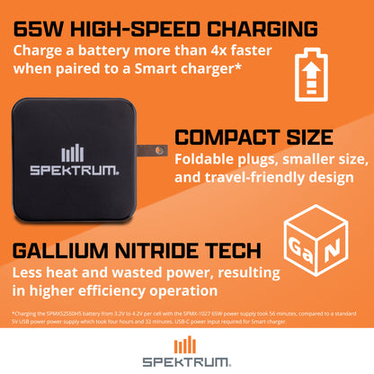 Spektrum Smart Powerstage Bundle: 1400mAh 2S 30C LiPo Battery (IC2) / S100 Charger /  65W Power Block / Adapter