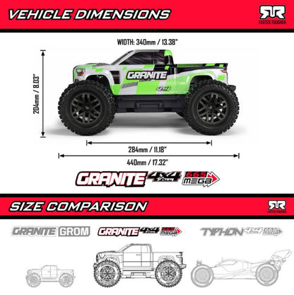 Arrma 1/10 GRANITE 4X4 RTR Brushed Monster Truck, Green
