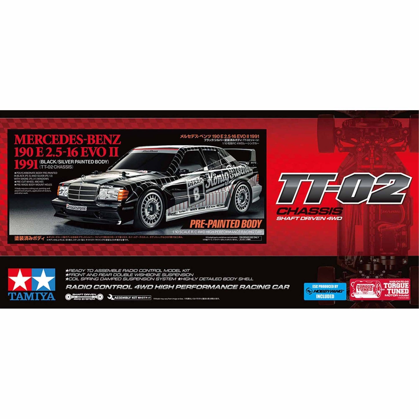 Tamiya 1/10 RC Mercedes-Benz 190 E 2.5-16 EVO II 1991 Black/Silver Painted Body (TT-02) LIMITED EDITION