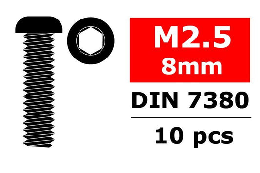 Steel Screws M2.5 x 8mm, Hex Button Head, 10pcs