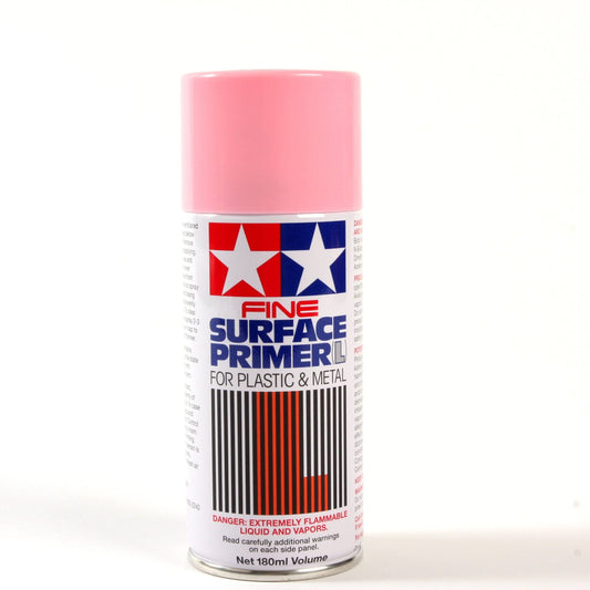 Tamiya - Fine Surface Primer L Pink 180ml, Spray Can, Plastic / Metal
