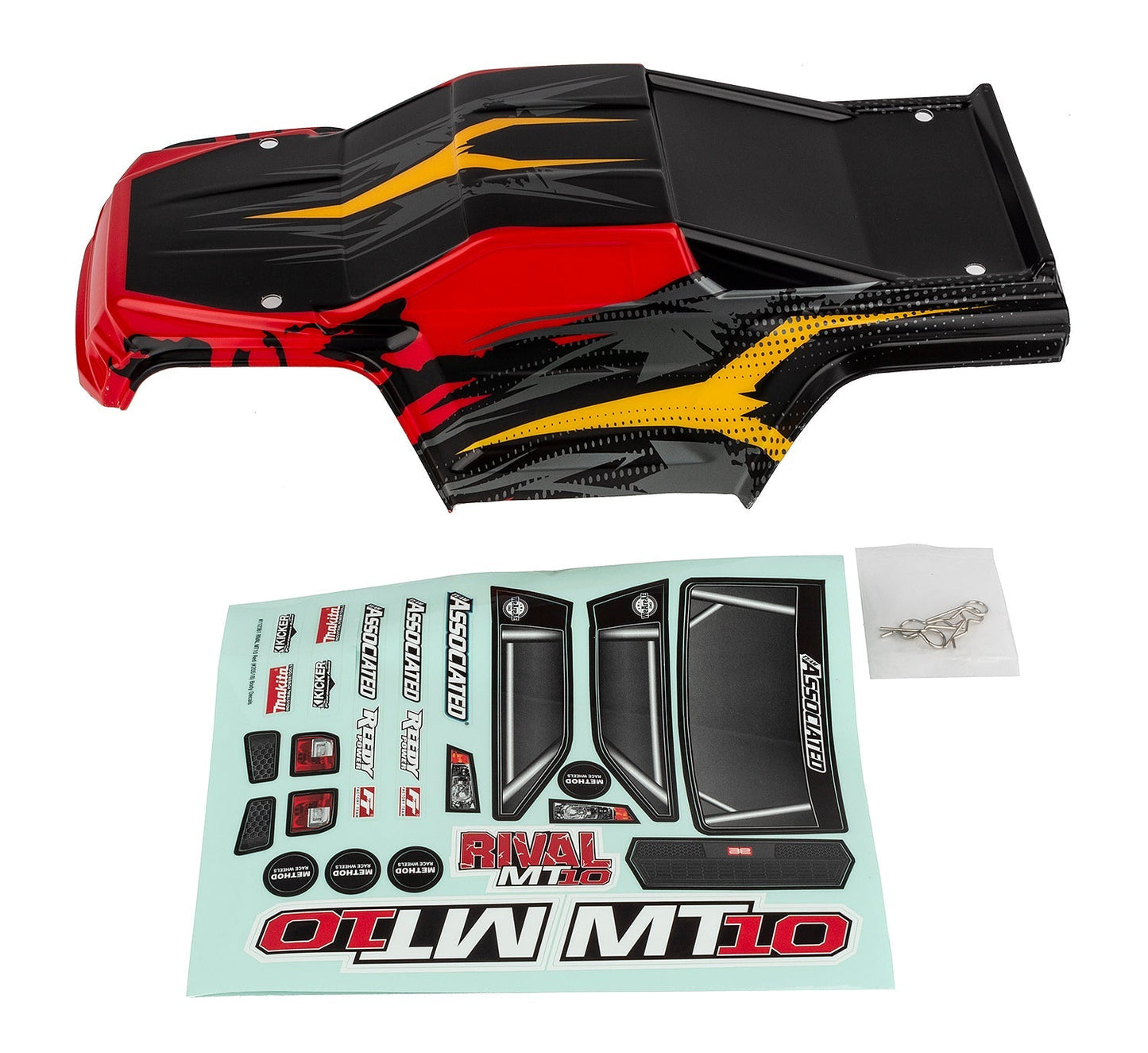 Team Associated - RIVAL MT10 Body V2, Red/Yellow