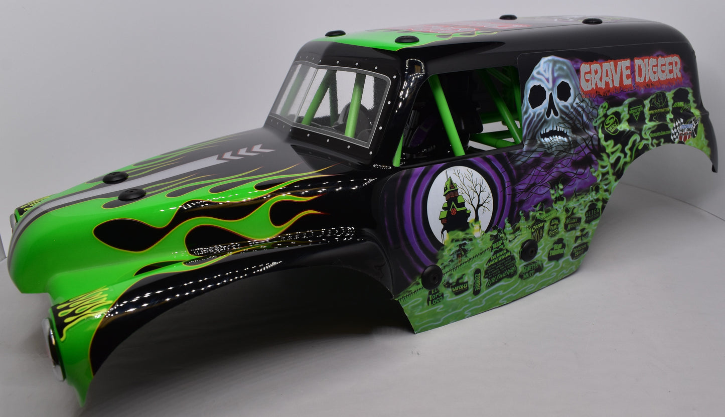 Losi LMT Grave Digger BODY GREEN With LED, Roll Cage and more Installed LOS04021T1 - Dirt Cheap RC SAVING YOU MONEY, ONE PART AT A TIME