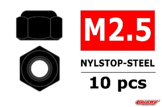 Corally - Steel Nylstop Nut M2.5, Black Coated, 10pcs