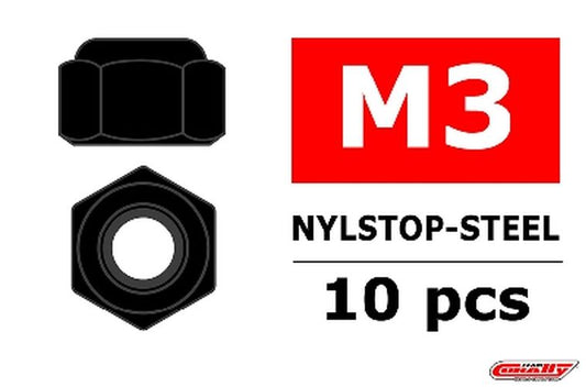 Corally - Steel Nylstop Nut - M3 - Black Coated - 10pcs