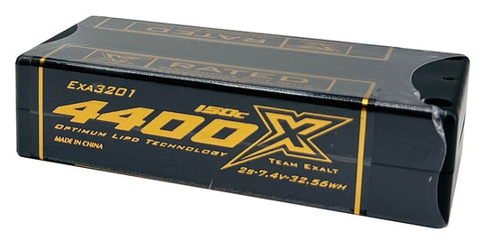 Exalt - 2S 7.4V 4400MAH 150C Shorty w/5mm Bullets, X-Rated LiPo Battery Series