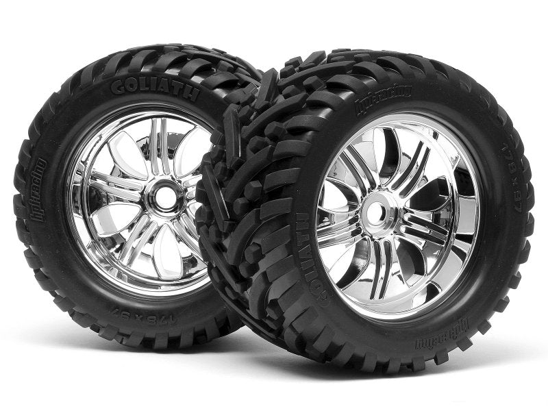 Mounted Goliath Tire 178X97mm On Tremor Wheel Chrome - Dirt Cheap RC SAVING YOU MONEY, ONE PART AT A TIME