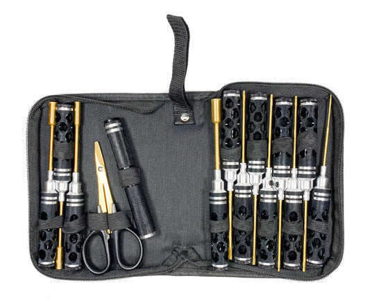 Racers Edge - Honeycomb Handle 14 Piece Premium Tool Set, Black, with Carry Case