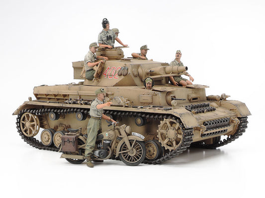 Tamiya - 1/35 German Tank Panzerkampfwagen IV Ausf.F & Motorcycle Model Set "North Africa"